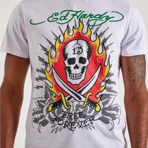 Ed Hardy Men’s Skull 13 “Free Forever” White Tee Medium